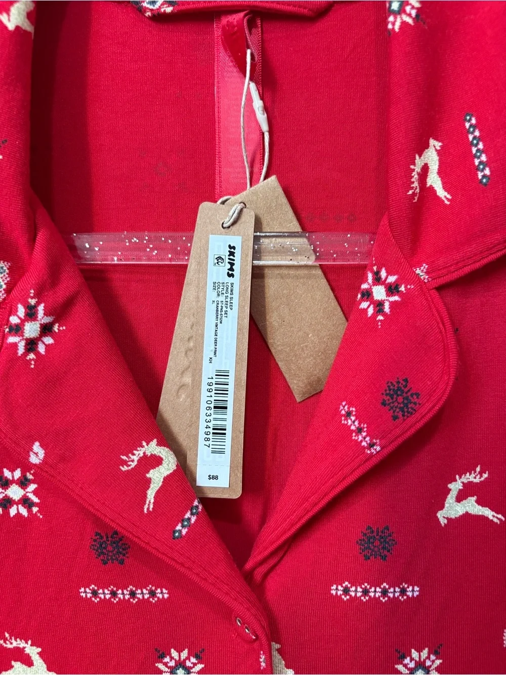 SKIMS Sleep Long Sleep Top | Cranberry Vintage Deer Print | XL | NWT 🏷️